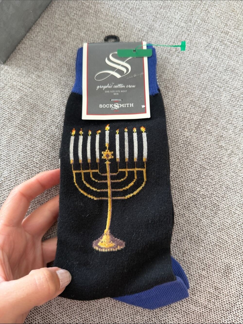 🗽SockSmith Mens Black Socks with Menorah Design